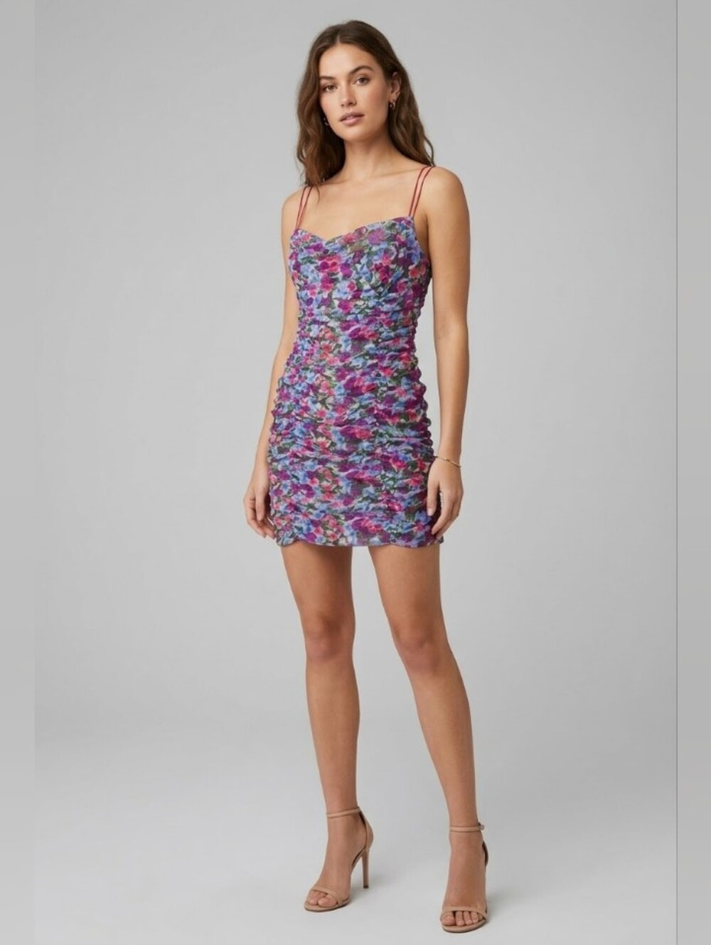 NWT Revolve Endless Rose Pink Multi Floral Ruched Cowl Cami Dress Party